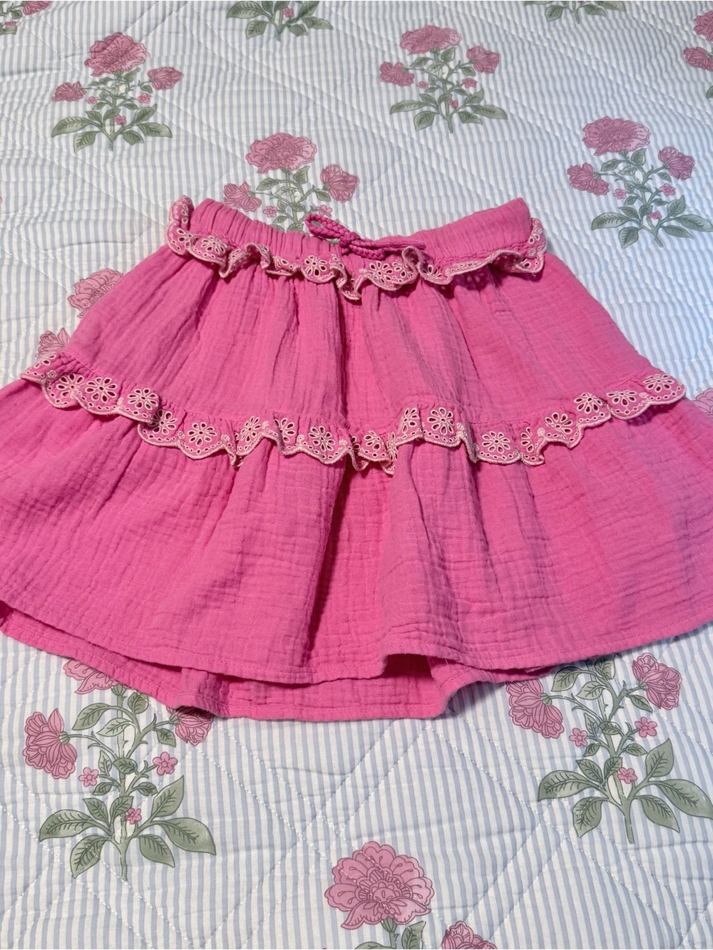 Mini Boden Bright Pink Tiered Eyelet Trim Skirt - Picture 4 of 6